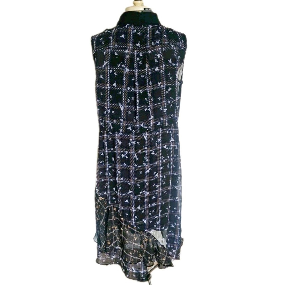 Simply Vera 90s dress size xl floral sleeveless collared sheer hilow plaid black - Picture 2 of 12